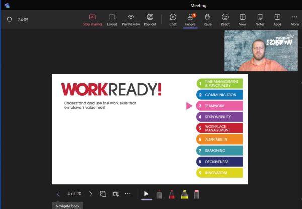 Screenshot of a virtual workshop session showing a presentation slide.